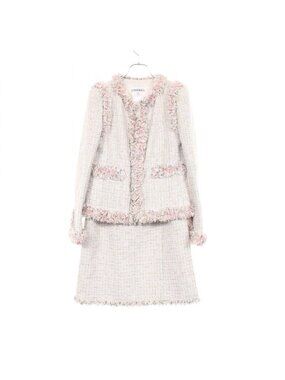 Chanel Suit CC Logo Button Tweed Jacket Cotton